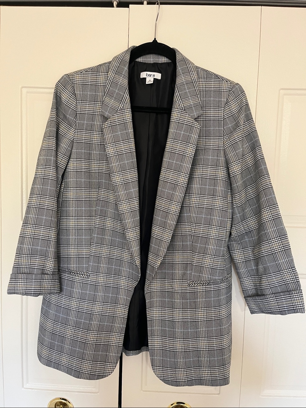 Bar III Black and Gray Plaid Blazer